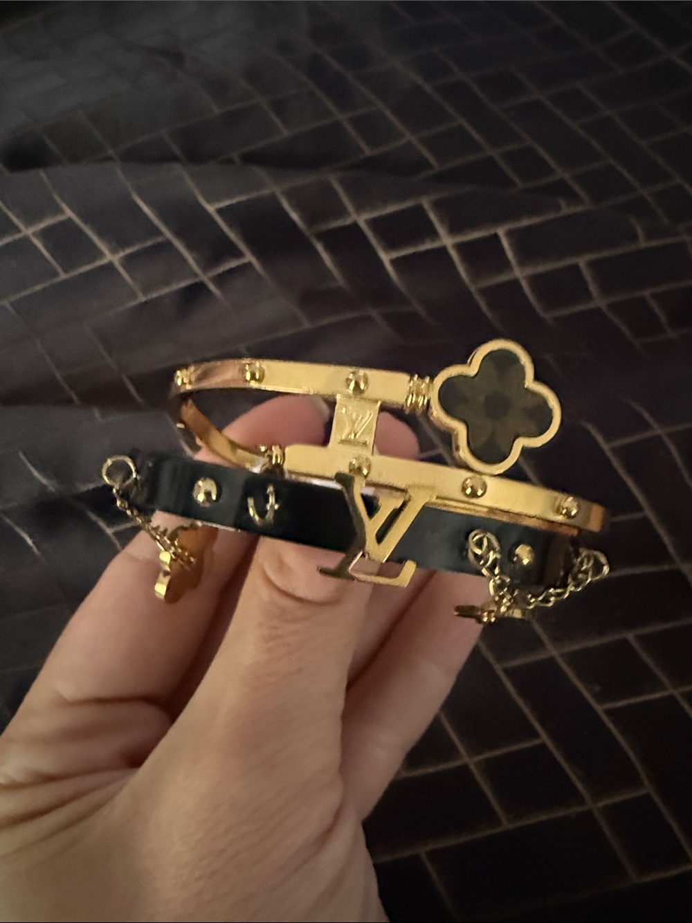 Designer inspired Gold-Tone Black Charm Bracelet Set